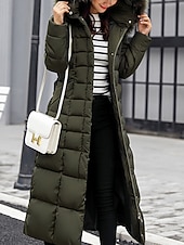 billiga Dunjackor-Dam Vinterkappa Dun Hoodiejacka Håller värmen Bekväm Dragkedja Ficka Aktiv Ledigt Slät Utomhus Semester Utekväll Helgen Lång Huva Normal Långärmad Ytterkläder Svart Vit Rubinrött Höst Vinter