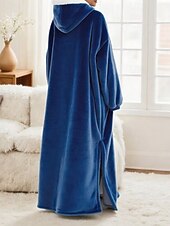 preiswerte Damen Schlafoberteile und -unterteile-Damen Schlafanzug Freizeitkleidung Flanell Warm Mode Tragbarer Decken-Hoodie Einfarbig Tasche Heim Täglich Bett Langarm Kapuzenpullover Schwarz Marineblau Königsblau Grün Hellgrau Herbst Winter