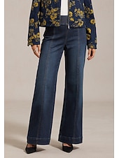 preiswerte Damenhosen-Damen-Jeanshose mit weitem Bein, Stretch-Gummibund vorne, schlankmachender Einsatz, lässig, Urlaub, Alltag, Frühling, Sommer, Herbst