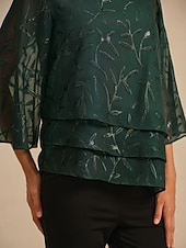 preiswerte Hemden, Tops und Blusen-Damenbluse Rundhals Strukturierter Chiffon Burnout Stoff Dreiviertelärmel Ausgestellter Saum Lagensaum Elegant Party Urlaub