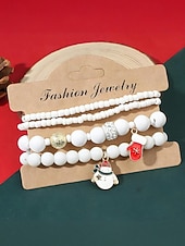 Недорогие Рождественские аксессуары-Женский рождественский браслет из бисера с подвесками в виде Санты, оленей и снеговика, красно-зеленые эластичные браслеты с жемчугом, праздничный подарок на праздник для нее