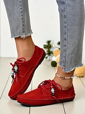 preiswerte Damenschnürschuhe-Rote Mokassin-Loafer für Damen mit Perlenschnürsenkeln – gemütliche Urlaubs-Slipper für Damen – ideal für Weihnachten, Winterkomfort und entspannte Tage