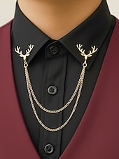 Недорогие Мужские галстуки и бабочки-Мужские рождественские булавки для воротника из сплава – элегантные дизайны в виде оленей с золотыми цепочками, идеально подходят для праздничных вечеринок, торжеств и зимних праздников