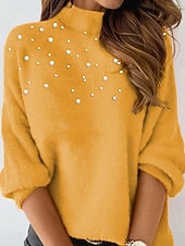 ieftine Topuri simple pentru femei-Pentru femei Bluză Culoare solidă Stilat Casual Manșon Lung Mock Gât Topuri obișnuite Zilnic Ștrasuri Negru Galben Roz Îmbujorat Roșu-aprins Maro Primăvară Toamnă Iarnă