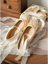  Женские балетки из розового атласа с завязками-лентами, элегантный и женственный дизайн, идеально подходят для занятий балетом, танцевальных выступлений и торжественных случаев.