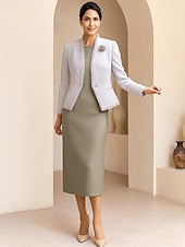  Două Piese Coloană Teacă Costum rochie Lungimea ceaiului Rochie pentru invitata de nunta Rochie Mama Miresei Fără manșon Stil Nautic Elegant Personalizat Oficial Seară Formală Petrecere Nuntă Fuste