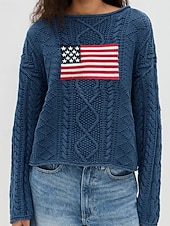 Női Pulóver Szüret Divat Utcai sikk Grafika Terített nyak Kötött Hosszú ujj Normál felsők Kötött Szabadtéri Napi Randi Tengerészkék Ősz Tél olcso Egyszerű felsők-Női Pulóver Szüret Divat Utcai sikk Grafika Terített nyak Kötött Hosszú ujj Normál felsők Kötött Szabadtéri Napi Randi Tengerészkék Ősz Tél