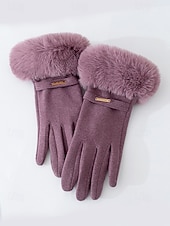 tanie Rękawiczki damskie-Damskie rękawiczki z ekranem dotykowym, materiał ze sztucznego futra poliestrowego, przytulne zimowe rękawiczki na Boże Narodzenie, eleganckie i stylowe, idealne na świąteczny prezent