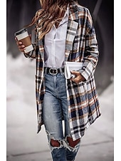 ieftine 3D palto-Pentru femei Palton de iarnă Jachete Iarnă Comfortabil Respirabil Buzunar Imprimeu Casual Plisat Vacanță Stradă Casual Purtare Zilnică Cu Un Nasture Lung Răsfrânt Fit regulat Manșon Lung Îmbrăcăminte