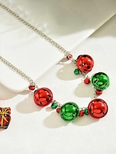 tanie Naszyjnik damski-damski świąteczny naszyjnik ze stopu z czerwonymi i zielonymi dzwoneczkami, ozdobą w kształcie płatka śniegu, idealny do świątecznej mody i jako prezent