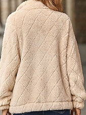 levne Sherpa bundy-Dámské Zimní kabát Teddy Coat Zahřívací Pohodlné Zip Kapsy Na běžné nošení Pevná barva Vánoce Dovolená ulice Ležérní Standardní Přehnutý Běžný Dlouhý rukáv Svrchní oděvy Černá Rubínově červená Khaki