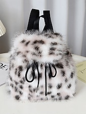 abordables Sacs à Dos de Mode-Sac à dos en fausse fourrure pour femme, sac à dos élégant avec cordon de serrage pour une tenue décontractée, matière en peluche douce, parfait pour un usage quotidien et les tenues d'hiver