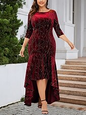 Damskie Puszysta Aksamitna sukienka Graficzny Półgolf Długi rękaw Wiosna Jesień Elegancja Moda Nowoczesny Sukienka maxi Formalny Święta Sukienka tanie Sukienki-Damskie Puszysta Aksamitna sukienka Graficzny Półgolf Długi rękaw Wiosna Jesień Elegancja Moda Nowoczesny Sukienka maxi Formalny Święta Sukienka
