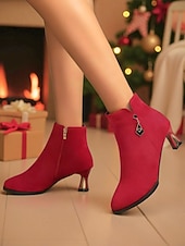 Botines de ante rojo para mujer con cremallera y tacón metálico: elegantes y con estilo, perfectos para Navidad, fiestas y uso diario. abordables Zapatos de Navidad para Mujeres-Botines de ante rojo para mujer con cremallera y tacón metálico: elegantes y con estilo, perfectos para Navidad, fiestas y uso diario.