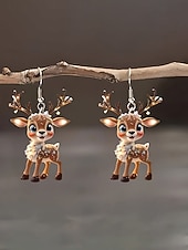 levne Dámská náušnice-Dámské vánoční dárkové akrylové náušnice se sobami, roztomilý sváteční design se santovou čepicí, zábavný sváteční doplněk na večírky a setkání.