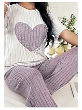 billige Valentinsdagen Søvn &amp; Lounge-Damepyjamas Loungewear Pyjamasett Varm Aktiv Motetrend Bukse Hjemmefest Langermet Crew Neck Rosa Rød Lilla Grå Vår Høst Vinter
