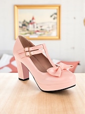 cheap 1950s Retro-Women's 1950s Vintage Patent Faux Leather T-Strap Heels with Bow Detail, Comfortable Chunky Block Heel, Elegant for Parties, Weddings and Special Occasions