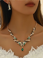 tanie Naszyjnik damski-damski komplet biżuterii z czerwonymi kryształkami, elegancki naszyjnik i kolczyki z kryształkami ze złotymi zdobieniami, idealny na imprezy i wesela &amp;wieczorne wydarzenia