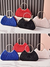 tanie Torby i torebki-Damska aksamitna torebka na imprezę świąteczną – elegancka wieczorowa torebka w kolorze czerwonym, niebieskim, czarnym i różowym ze złotym uchwytem – świąteczna kopertówka dla kobiet – szykowny dodatek na święta Bożego Narodzenia