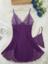 economico Regali-Set di Camicia da Notte Babydoll Lingerie Abito Slip con Tanga Donne in Rete Pizzo Notturni Maliziosi Fatti a Mano Abbigliamento per Festa di Capodanno Regalo di San Valentino per Lei