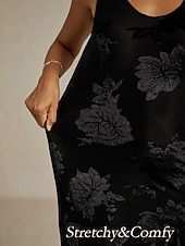  Γυναικεία Μακρύ φόρεμα Φόρεμα σε ευθεία γραμμή Φόρεμα τρομπέτα γοργόνα Φόρεμα σε γραμμή Α Κομψό Επίσημο κοκτέιλ Βραδινό Πάρτυ Πάρτι Επισκέπτης γάμου Κανονικό Φλοράλ Αμάνικο Στρογγυλή Ψηλή Λαιμόκοψη