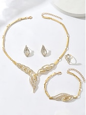 preiswerte Hochzeit ACC-Vergoldetes Damen-Schmuckset mit Strasssteinen, elegante 4-teilige Halskette, Armband, Ohrringe &amp;Ringset für Partys, Hochzeiten &amp;Abendveranstaltungen