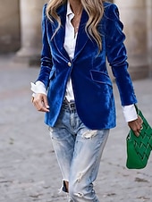 نسائي سترة بليزرات مخملية مريح Buttons موضة سهل رسمي الأماكن المفتوحة عادية طوي عادي كم طويل ملابس خارجية أسود أحمر أزرق الخريف الشتاء رخيصةأون بليزر وبدلات-نسائي سترة بليزرات مخملية مريح Buttons موضة سهل رسمي الأماكن المفتوحة عادية طوي عادي كم طويل ملابس خارجية أسود أحمر أزرق الخريف الشتاء