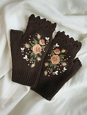 levne Dámské rukavice-Dámské vánoční vyšívané rukavice – květinový vzor se včelami, materiál bavlněná příze, dostupné v několika barvách, ideální pro zimní svátky a slavnostní příležitosti