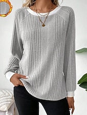 Χαμηλού Κόστους Απλή μπλούζα-Γυναικεία Μπλούζα Κουρελού Συμπαγές Χρώμα Στυλάτο Καθημερινό Μακρυμάνικο Στρογγυλή Ψηλή Λαιμόκοψη Κανονικά μπλουζάκια Καθημερινά Μαύρο Ανθισμένο Ροζ Φούξια Γκρίζο Άνοιξη Φθινόπωρο Χειμώνας