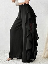 billiga fest dambyxor-Dam Brett skaft Kinesiska Semester Vintage Mode Fullängd Medium Midja Slät Spets Volang Lappverk Bekväm Microelastisk Dagligen Utomhus Semester Svart Sommar Vår Höst Vinter Normal