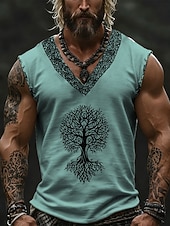  Hombre Camiseta sin mangas Top Camisetas Interiores Camisa sin mangas Sin Mangas Escote en Pico Verano Árbol Vintage Design Básico Estampado Vacaciones Calle Noche Blanco Azul Verde Trébol Camiseta