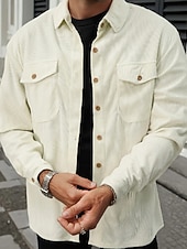 preiswerte Lässige Jacken-Herren Hemdjacke Cordjacke Freizeitjacke Urlaub Täglich Atmungsaktiv Tasche Frühling Herbst Einfach Mode Klassisch Revers Regulär Schwarz Braun Beige Jacken