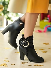 preiswerte Stiefeletten-Rote Damenstiefeletten mit goldener Schleife – festliche High Heel-Stiefel für Damen – perfekt für Weihnachtsfeiern, Feiertagstreffen und Abende