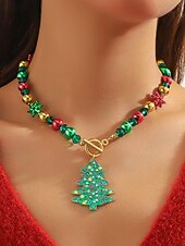 olcso Karácsonyi kiegészítők-Női karácsonyi ajándék nyaklánc, ötvözet és akril anyagból, színes gyöngyök ünnepi medálokkal, tökéletes ünnepi kiegészítő partikra és összejövetelekre
