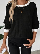 Χαμηλού Κόστους Απλή μπλούζα-Γυναικεία Μπλούζα Κουρελού Συμπαγές Χρώμα Στυλάτο Καθημερινό Μακρυμάνικο Στρογγυλή Ψηλή Λαιμόκοψη Κανονικά μπλουζάκια Καθημερινά Μαύρο Ανθισμένο Ροζ Φούξια Γκρίζο Άνοιξη Φθινόπωρο Χειμώνας