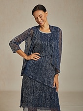  Dam Kvällstoppar Plisserad Multi lager Metallisk Ensfärgat Stylish Romantisk Bröllop 3/4 ärm Kvällsfest Bröllopsgäst Affärskläder Marinblå Sommar Vår Höst Vinter