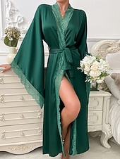 Χαμηλού Κόστους Γυναικεία Πιτζάμες Onesies-Γυναικεία Πυτζάμες Σαλόνια Νυχτικιά Ολόσωμες Φόρμες Ζεστό Μοντέρνα Σέξι Μονόχρωμες Σατέν Μεταξωτές Πιτζάμες Πιτζάμες Κορδόνι Δαντέλα Σπίτι Μακρυμάνικο Λαιμόκοψη V