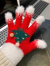  Női karácsonyi kötött kesztyű bolyhos mandzsettával és karácsonyfa mintával, meleg téli kesztyű felnőtteknek és gyerekeknek, aranyos ünnepi kiegészítő ajándék