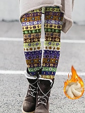 economico Leggings foderati in pile-Per donna Leggings Vacanza Vintage Stile Etnico Lunghezza intera Vita Alta Grafico Astratto Calore Termico Comodo Confortevole Elasticizzato All&#039;aperto Casual Casuale Verde chiaro Rosso Blu Verde