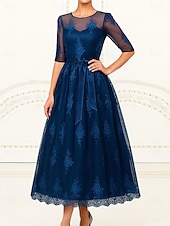 preiswerte Knöchellänge-A-Linie Knöchellänge Partykleid Cocktailkleid Kurzarm Rundhalsausschnitt Elegant Formell Spitze Brautmutterkleid mit Spitze