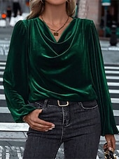 Femmes Velours Elegant Habillé Chemisier Couleur Unie Uni Élégant Dames Classique manche longue Col Halter Hauts Réguliers Travail Quotidien Fête Froncé Drapé Noir Vin Bleu Roi Violet Vert Automne abordables Hauts Unis pour Femmes-Femmes Velours Elegant Habillé Chemisier Couleur Unie Uni Élégant Dames Classique manche longue Col Halter Hauts Réguliers Travail Quotidien Fête Froncé Drapé Noir Vin Bleu Roi Violet Vert Automne