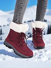 abordables Botas de nieve e invierno-Botas de nieve impermeables con cordones y forro de piel cálida para mujer, botines de invierno antideslizantes para senderismo al aire libre, calzado acogedor y aislante para clima frío