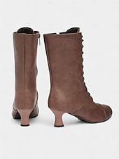 Недорогие Викторианский и Эдвардианский-Женские коричневые ботильоны из искусственной кожи в эдвардианском стиле со шнуровкой, винтажные полусапожки на среднем каблуке 1950-х годов для костюмированных выступлений, театра и повседневной носки в стиле ретро