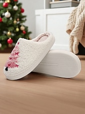 ieftine Flip-Flops de Damă-Papuci de Crăciun albi pentru femei, cu căptușeală plușată, pantofi confortabili de iarnă pentru petrecerea de sărbători &amp;oferirea de cadouri