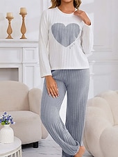 billige Valentinsdagen Søvn &amp; Lounge-Damepyjamas Loungewear Pyjamasett Varm Aktiv Motetrend Bukse Hjemmefest Langermet Crew Neck Rosa Rød Lilla Grå Vår Høst Vinter
