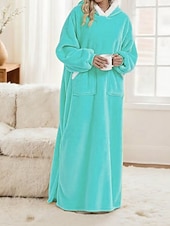 preiswerte Damen Schlafoberteile und -unterteile-Damen Schlafanzug Freizeitkleidung Flanell Warm Mode Tragbarer Decken-Hoodie Einfarbig Tasche Heim Täglich Bett Langarm Kapuzenpullover Schwarz Marineblau Königsblau Grün Hellgrau Herbst Winter