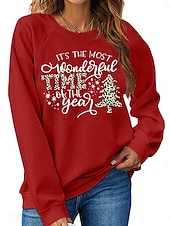 economico Felpe con cappuccio e felpe natalizie-Felpa da donna di Natale Albero di Natale Fiocco di neve Stampa grafica Lettera Casual Maniche lunghe Collo rotondo Top regolari Casual Stampa delle festività Nero Rosa Rosso Verde Grigio Autunno
