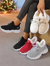 Zapatillas deportivas rojas con forro polar para mujer: zapatillas para correr cálidas y transpirables para invierno, Navidad, viajes y ropa informal. abordables Zapatos de Navidad para Mujeres-Zapatillas deportivas rojas con forro polar para mujer: zapatillas para correr cálidas y transpirables para invierno, Navidad, viajes y ropa informal.