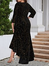 Damskie Puszysta Aksamitna sukienka Graficzny Półgolf Długi rękaw Wiosna Jesień Elegancja Moda Nowoczesny Sukienka maxi Formalny Święta Sukienka tanie Sukienki-Damskie Puszysta Aksamitna sukienka Graficzny Półgolf Długi rękaw Wiosna Jesień Elegancja Moda Nowoczesny Sukienka maxi Formalny Święta Sukienka