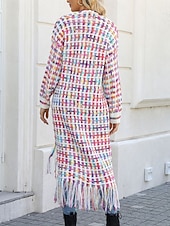 economico Cardigan Aperto-Per donna Felpa Cardigan Elegante Moda Streetwear Plaid A Coste Aperto davanti Nappa Lavorato a maglia Manica Lunga Top lunghi Maglia All&#039;aperto Quotidiano Weekend Nero Giallo Primavera Autunno